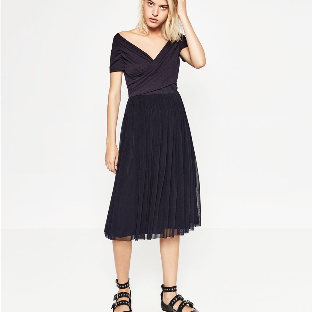 Zara ballerina dress size XS navy blue NEW